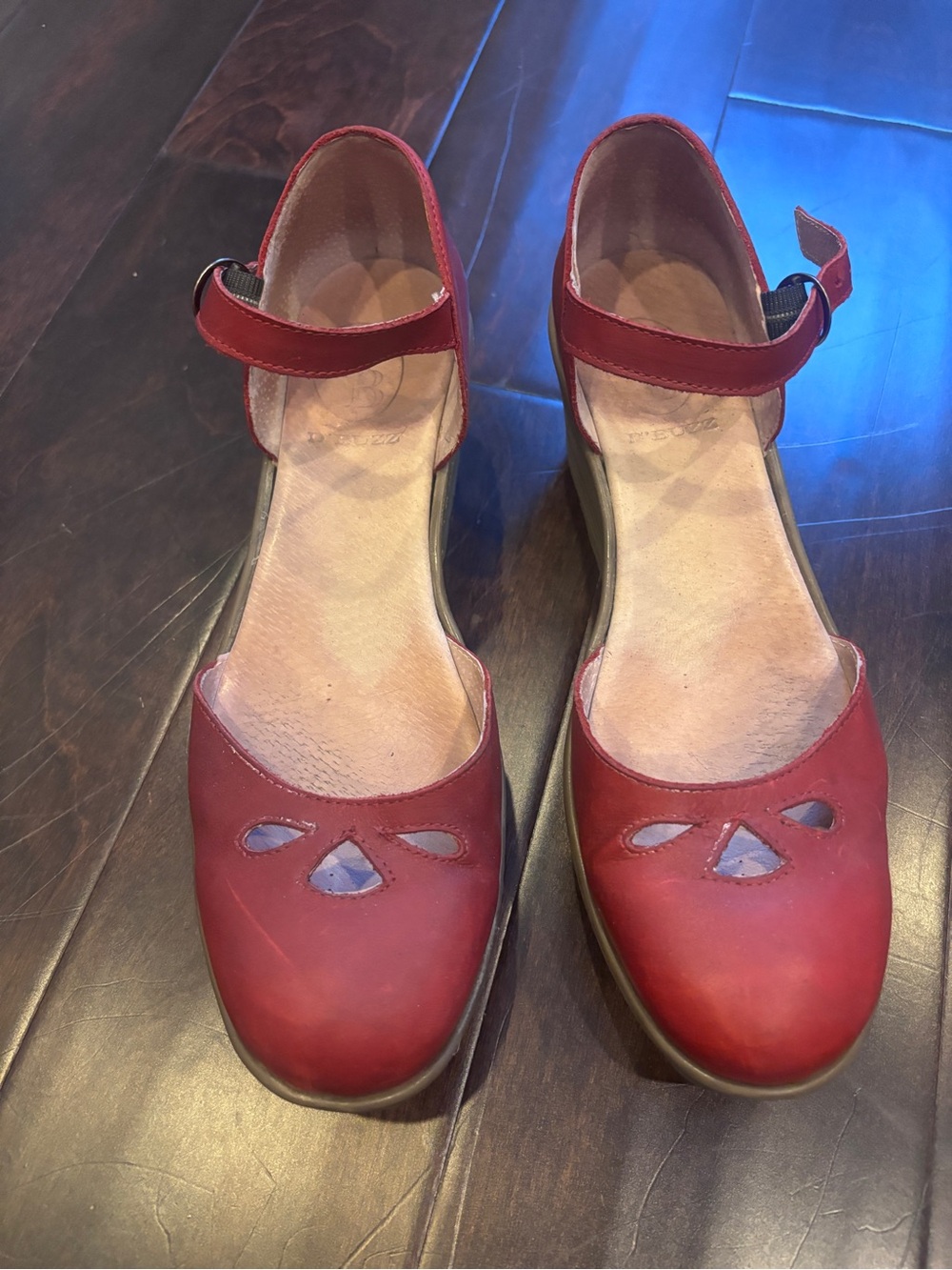 Spanish Red Mary Jane Wedge Shoes with Ankle Strap